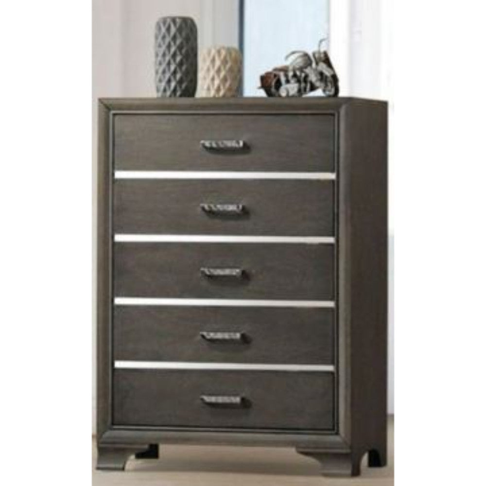 Wooden Five Drawer Chest With Bracket Legs, Gray By Benzara | Drawers |  Modishstore 
