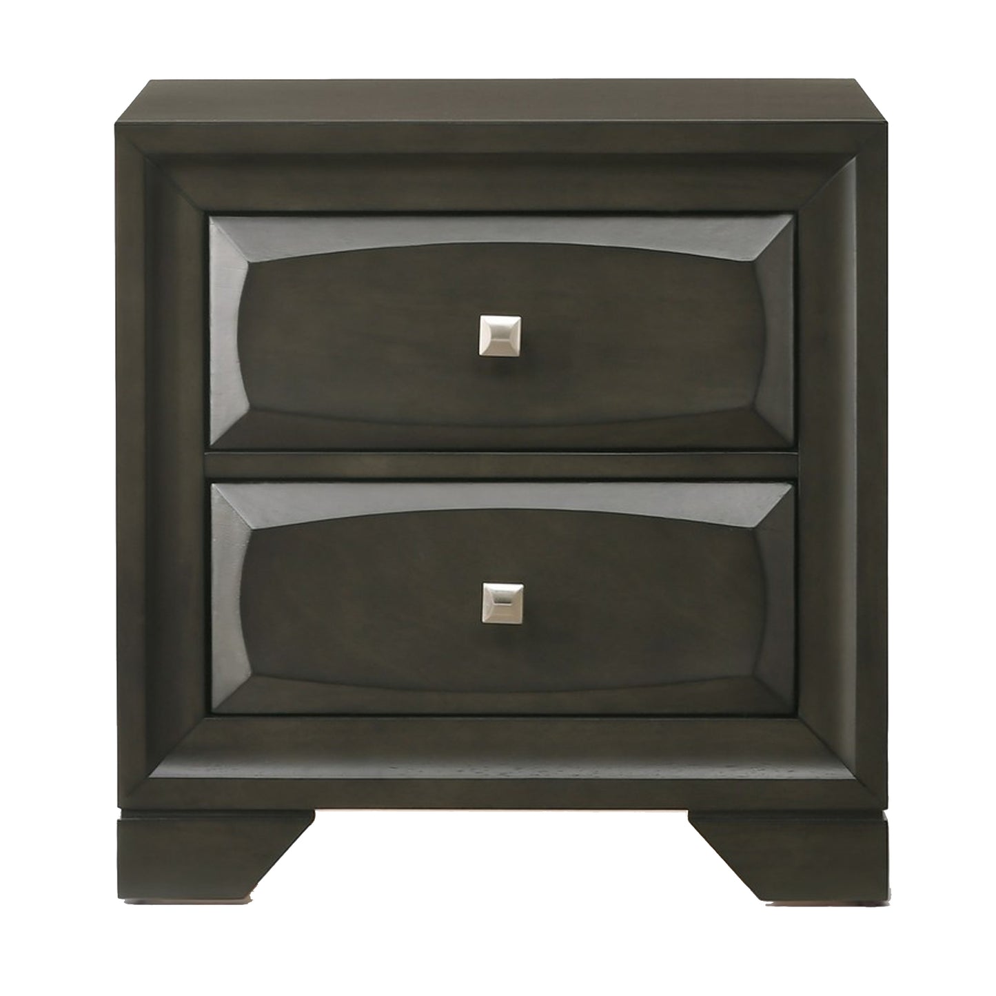 Two Drawer Nightstand With Brushed Nickel Accent And Chamfered Legs, Antique Gray By Benzara | Nightstands |  Modishstore 