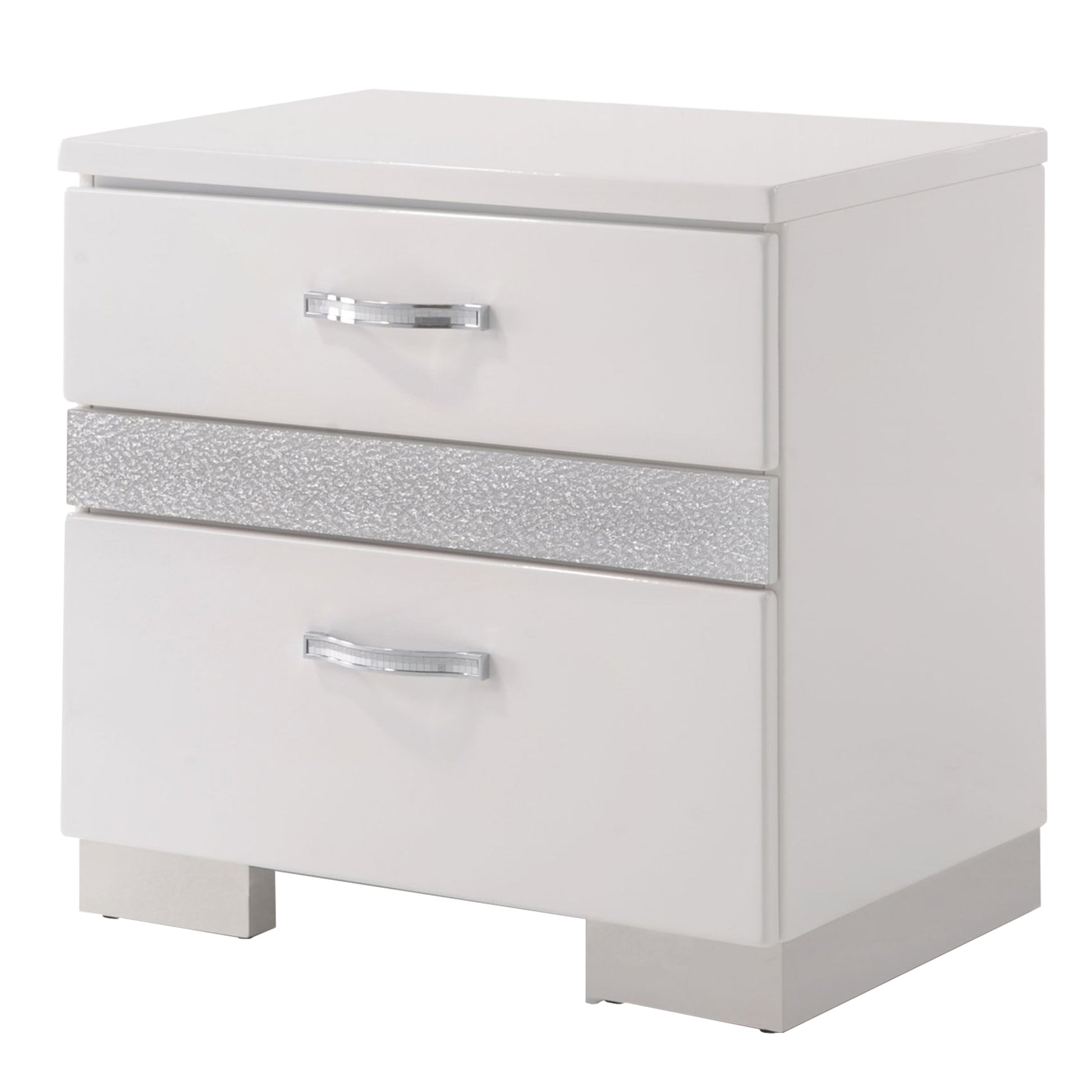 Nightstand With Three Center Metal Glide Drawers In White Gloss Finish By Benzara | Nightstands |  Modishstore 