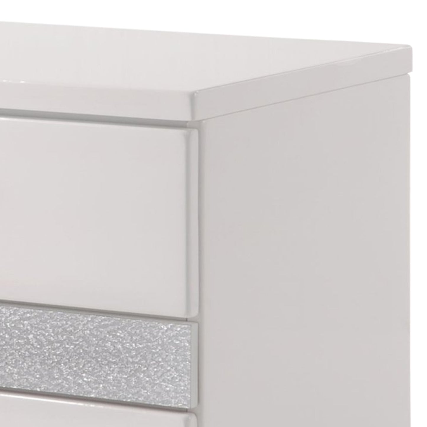 Nightstand With Three Center Metal Glide Drawers In White Gloss Finish By Benzara | Nightstands |  Modishstore  - 4