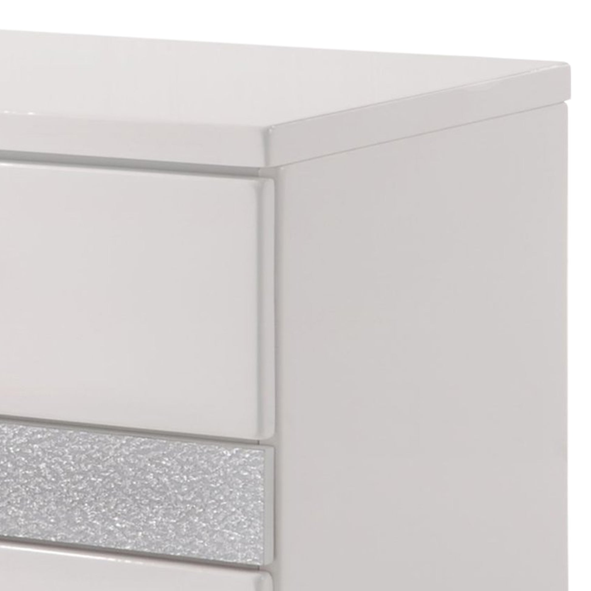 Nightstand With Three Center Metal Glide Drawers In White Gloss Finish By Benzara | Nightstands |  Modishstore  - 4