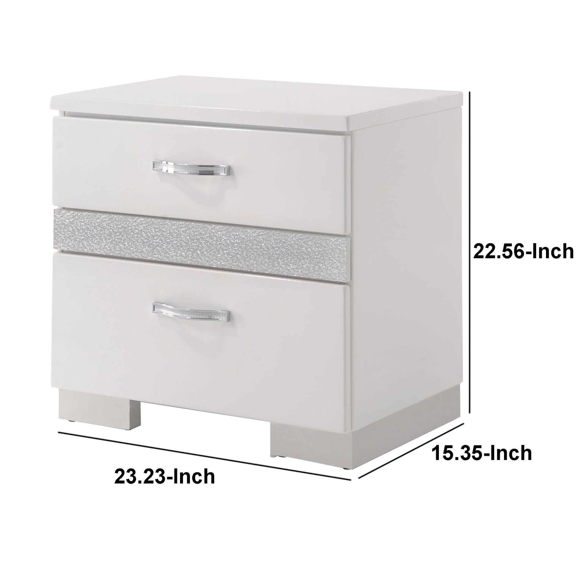 Nightstand With Three Center Metal Glide Drawers In White Gloss Finish By Benzara | Nightstands |  Modishstore  - 6