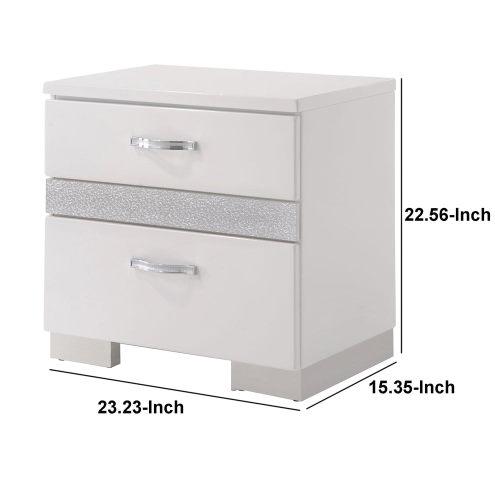 Nightstand With Three Center Metal Glide Drawers In White Gloss Finish By Benzara | Nightstands |  Modishstore  - 6