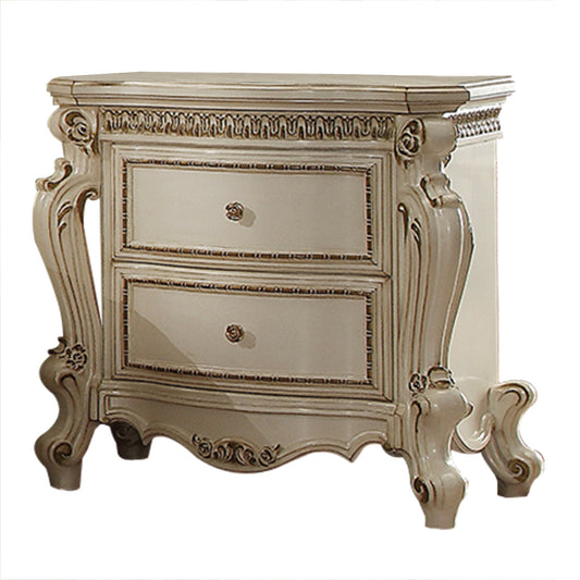 Two Drawer Nightstand With Carved Details And Cabriole Legs, Antique Pearl By Benzara | Nightstands |  Modishstore 