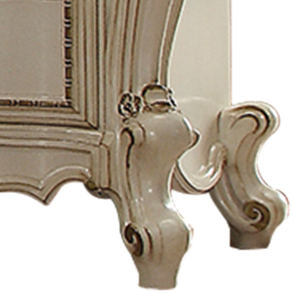 Two Drawer Nightstand With Carved Details And Cabriole Legs, Antique Pearl By Benzara | Nightstands |  Modishstore  - 3