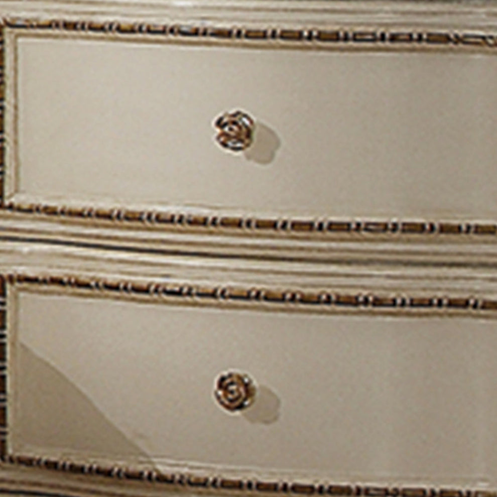 Two Drawer Nightstand With Carved Details And Cabriole Legs, Antique Pearl By Benzara | Nightstands |  Modishstore  - 2
