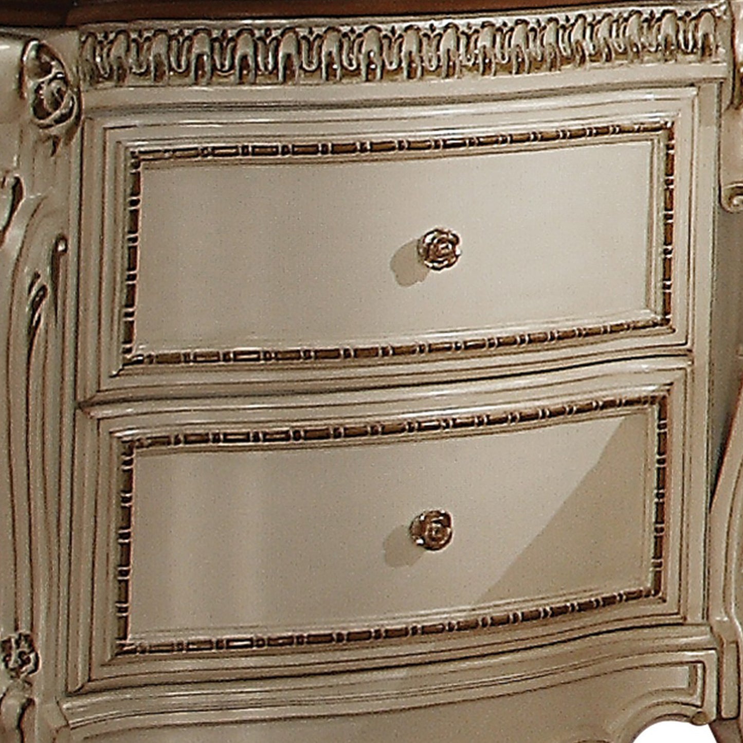 Two Drawer Nightstand With Cabriole Legs, Antique Pearl & Cherry Oak By Benzara | Nightstands |  Modishstore  - 3