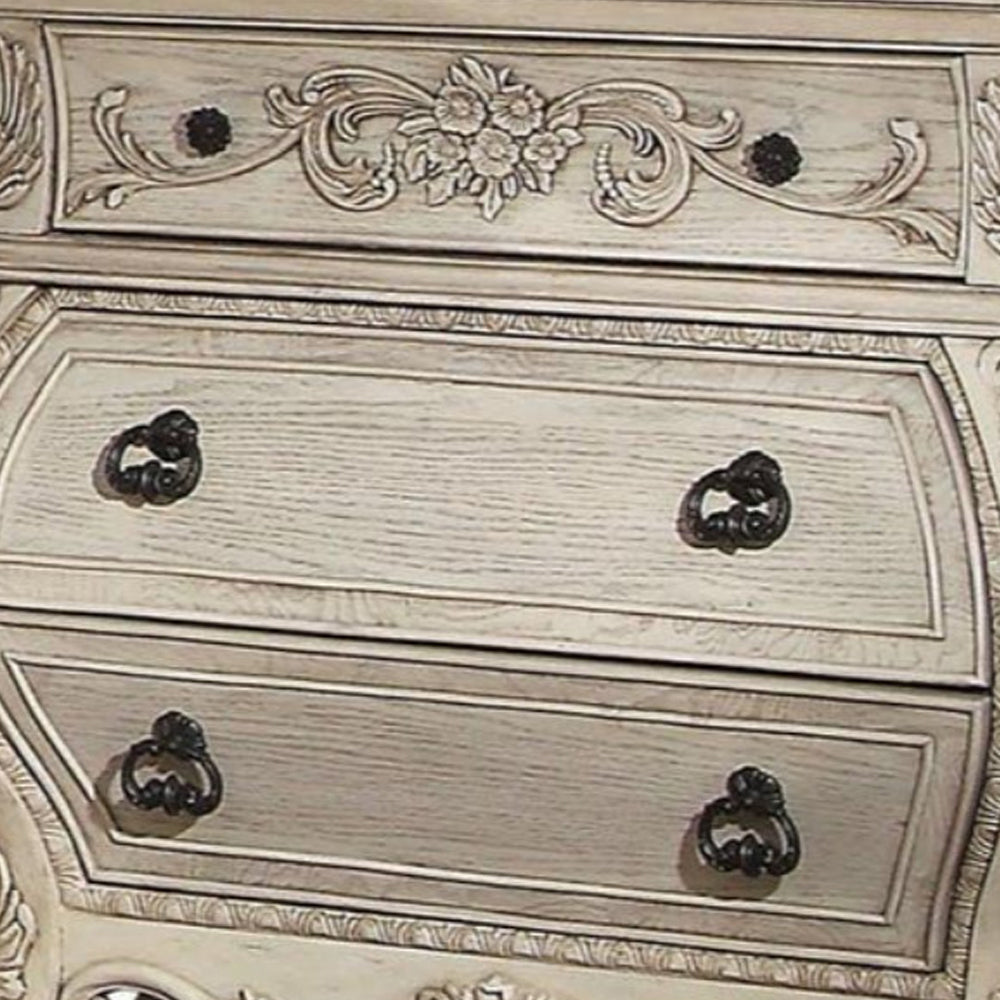 Three Drawer Wooden Nightstand With Scrolled Feet, Antique White By Benzara | Nightstands |  Modishstore  - 3