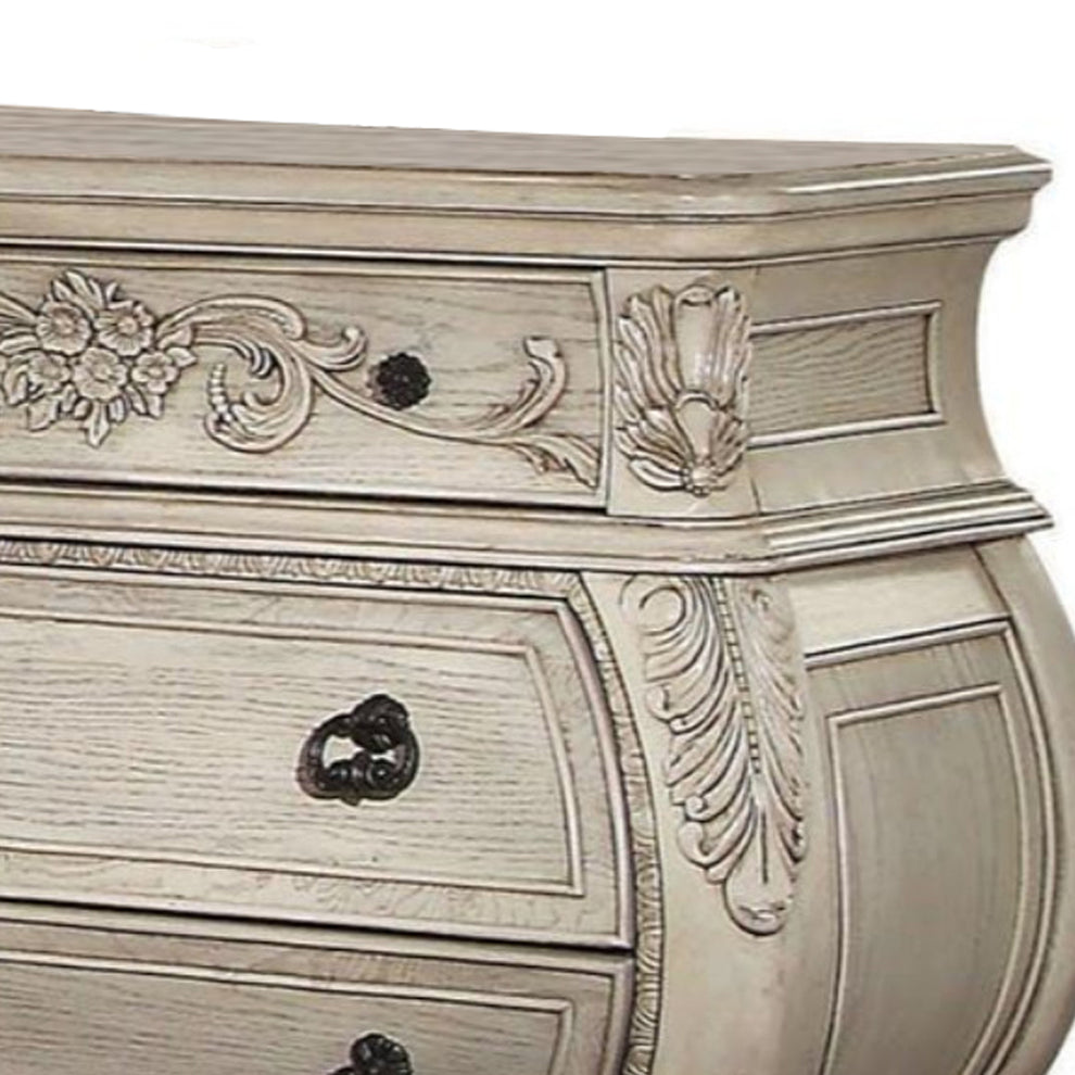 Three Drawer Wooden Nightstand With Scrolled Feet, Antique White By Benzara | Nightstands |  Modishstore  - 4