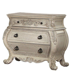 Three Drawer Wooden Nightstand With Scrolled Feet, Antique White By Benzara