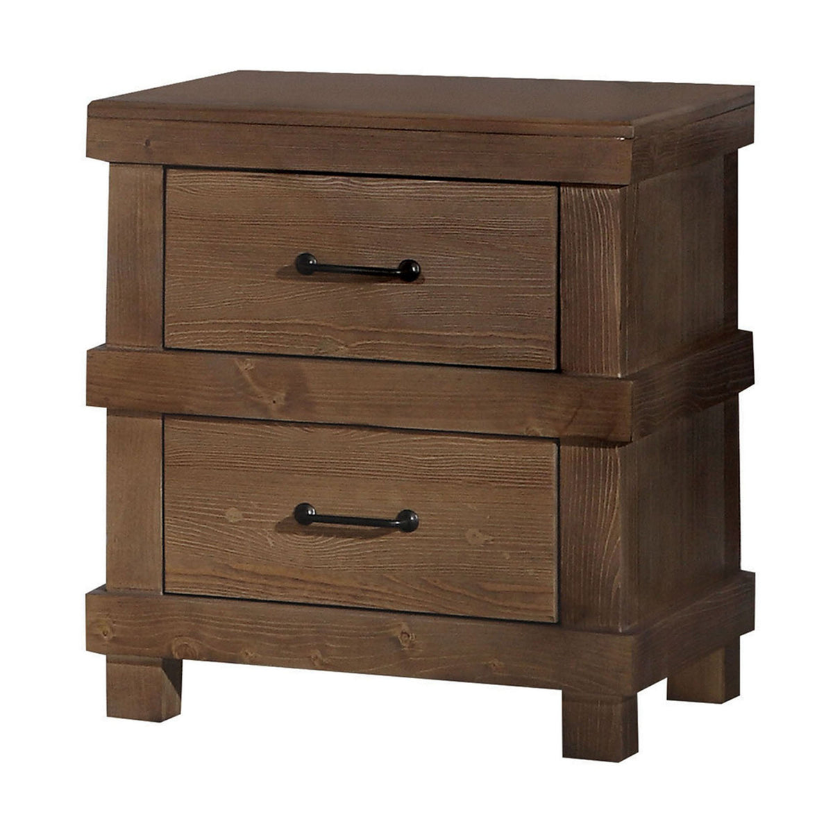 Two Drawer Nightstand With Metal Handle, Antique Oak By Benzara | Nightstands |  Modishstore 