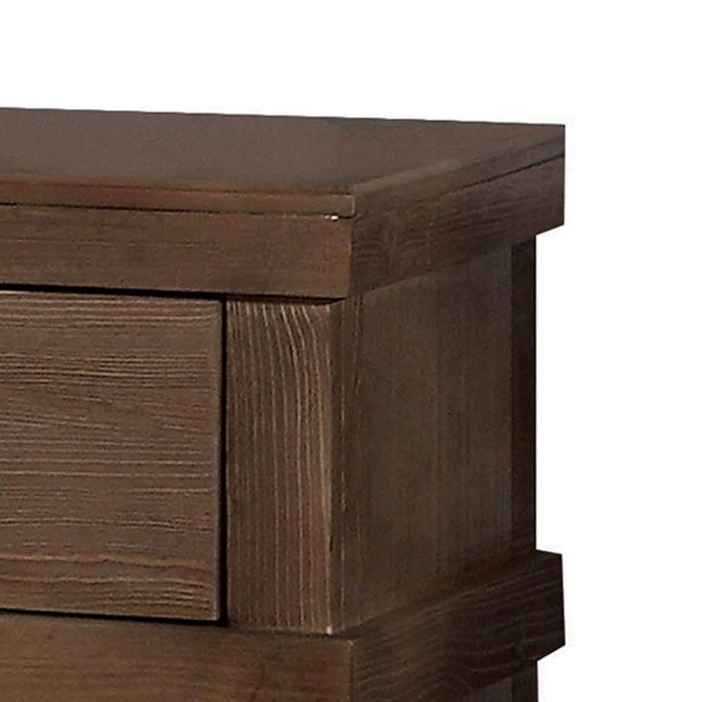 Two Drawer Nightstand With Metal Handle, Antique Oak By Benzara | Nightstands |  Modishstore  - 2