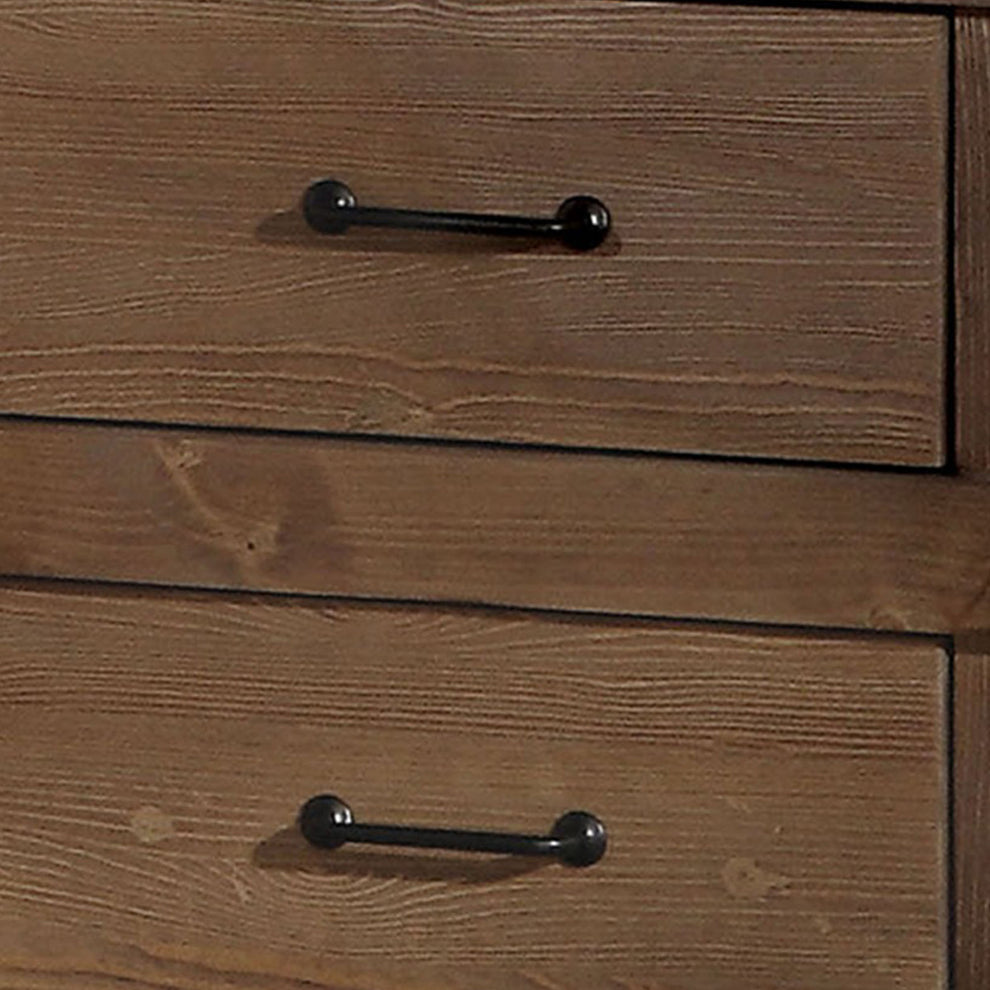Two Drawer Nightstand With Metal Handle, Antique Oak By Benzara | Nightstands |  Modishstore  - 3