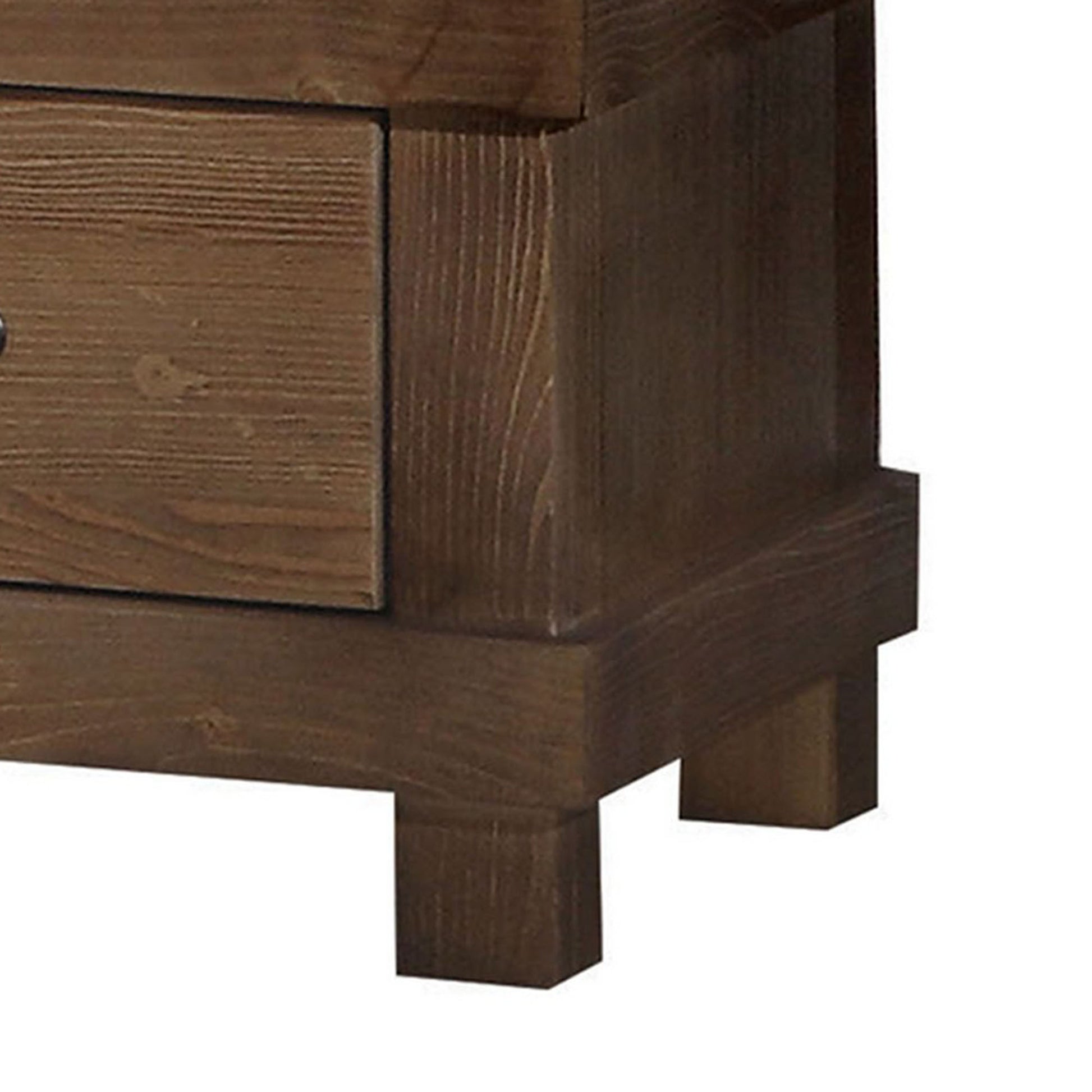 Two Drawer Nightstand With Metal Handle, Antique Oak By Benzara | Nightstands |  Modishstore  - 5