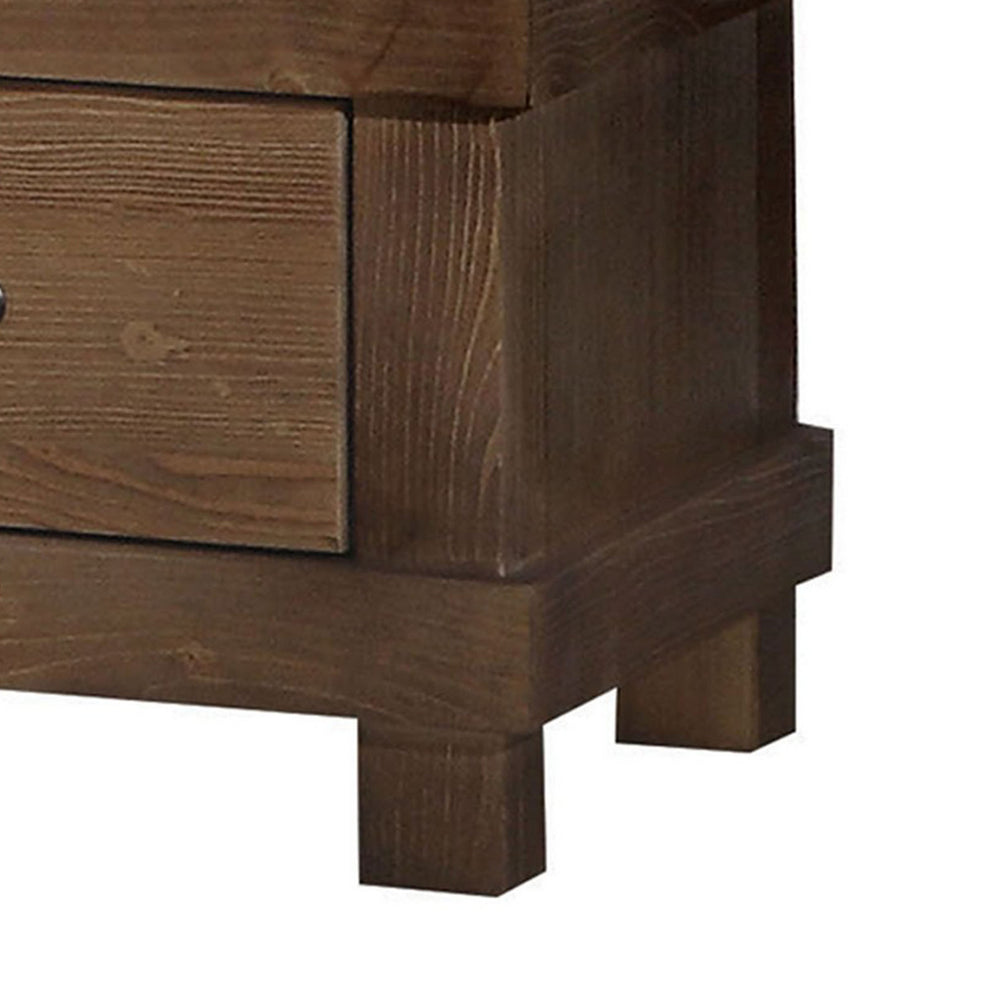 Two Drawer Nightstand With Metal Handle, Antique Oak By Benzara | Nightstands |  Modishstore  - 5