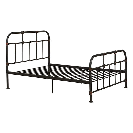 Industrial Pipe Detailed Metal Full Size Bed, Sandy Gray By Benzara | Beds |  Modishstore 