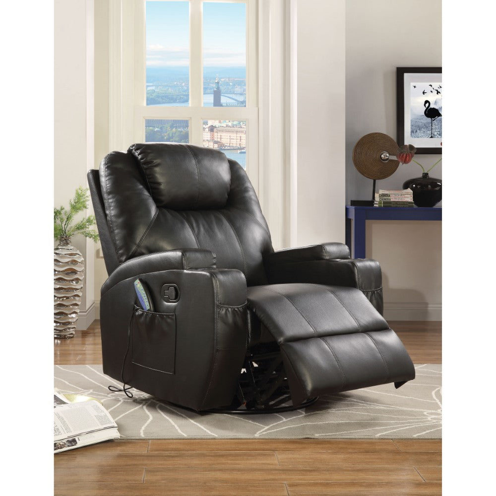 Contemporary Polyurethane Upholstered Metal Rocker Recliner With Swivel, Black By Benzara | Lounge Chairs |  Modishstore 
