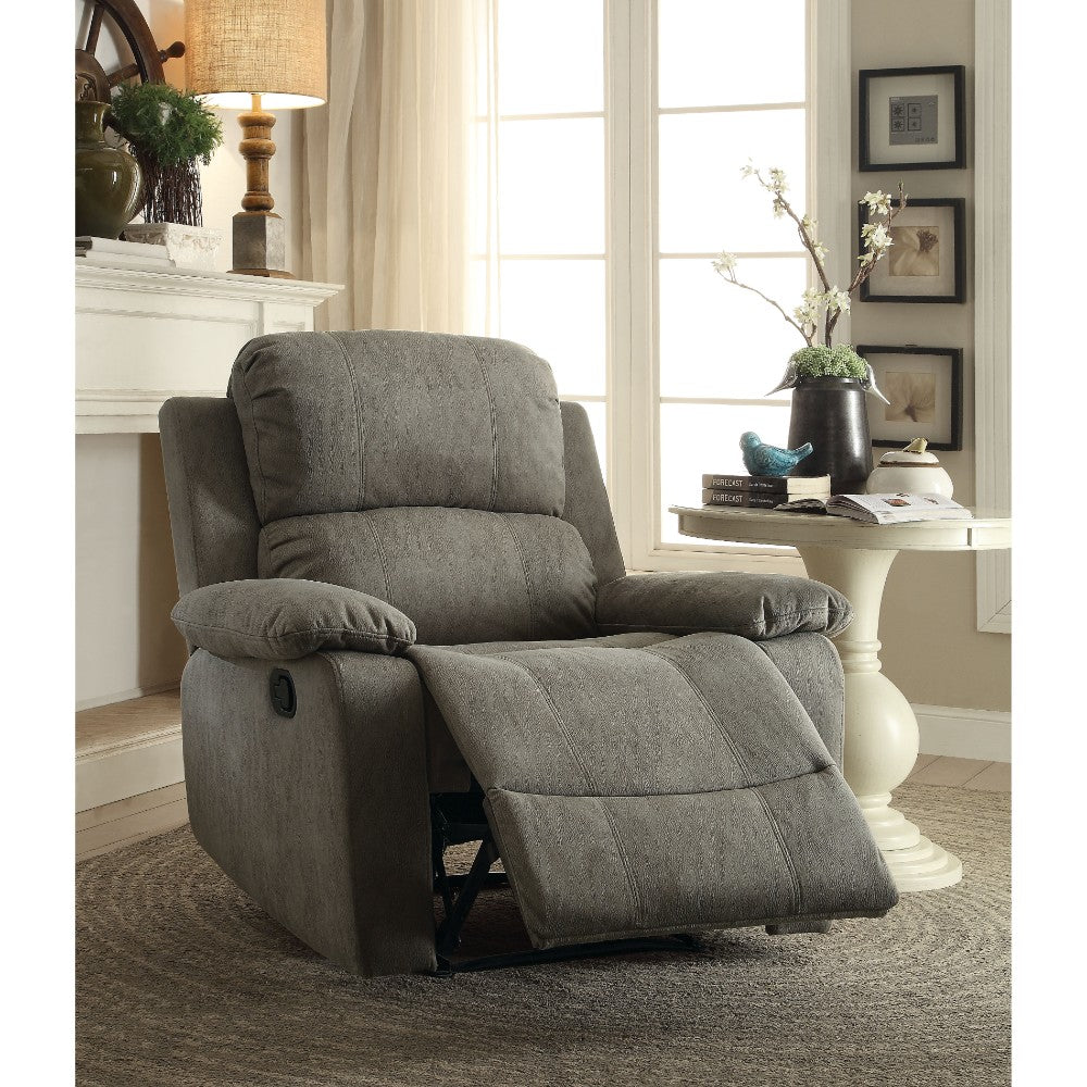 Contemporary Microfiber Upholstered Metal Recliner With Pillow Top, Gray By Benzara | Lounge Chairs |  Modishstore 