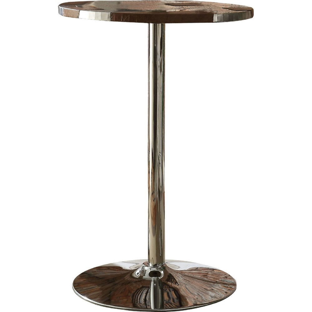Faux Leather Upholstered Bar Table With Aluminium Stand, Brown And Silver By Benzara | Bar Tables |  Modishstore 