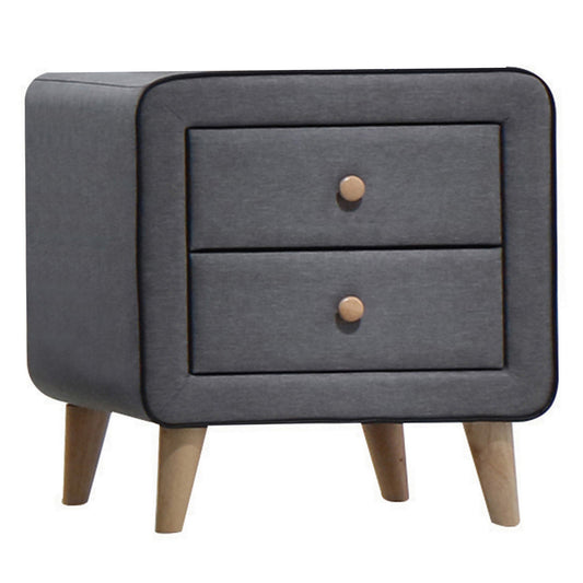 Transitional Style Wood And Fabric Upholstery Nightstand With 2 Drawers, Gray By Benzara | Nightstands |  Modishstore 