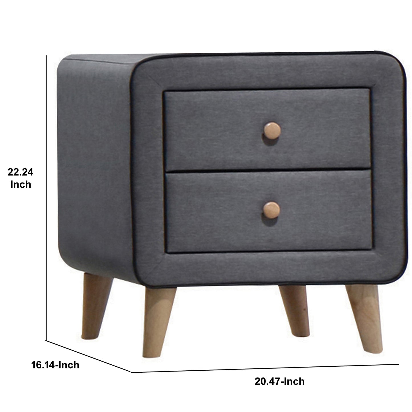 Transitional Style Wood And Fabric Upholstery Nightstand With 2 Drawers, Gray By Benzara | Nightstands |  Modishstore  - 4