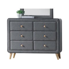Transitional Style Wood And Fabric Upholstery Dresser With 6 Drawers, Gray By Benzara