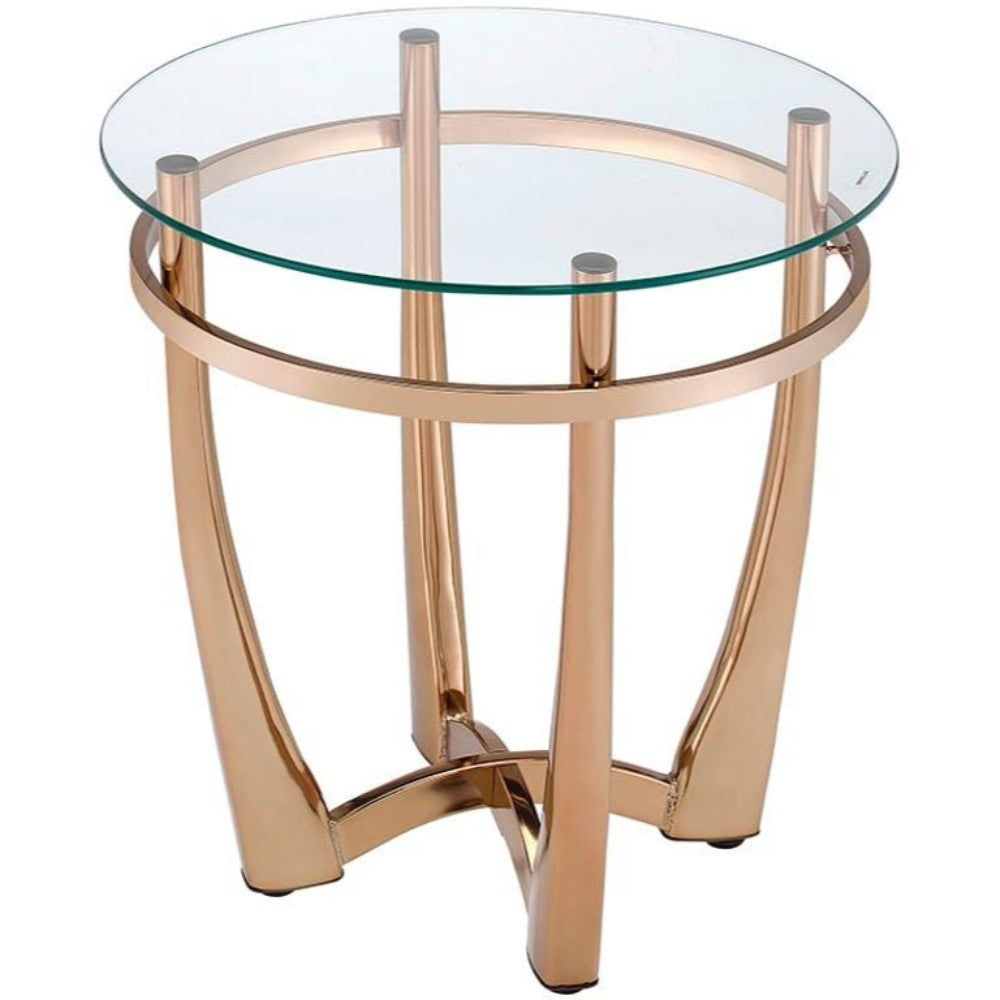 Glass Top Round End Table With Metal Base, Champagne Gold And Clear By Benzara | Side Tables |  Modishstore 
