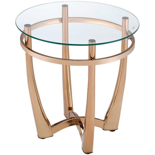 Glass Top Round End Table With Metal Base, Champagne Gold And Clear By Benzara | Side Tables |  Modishstore 