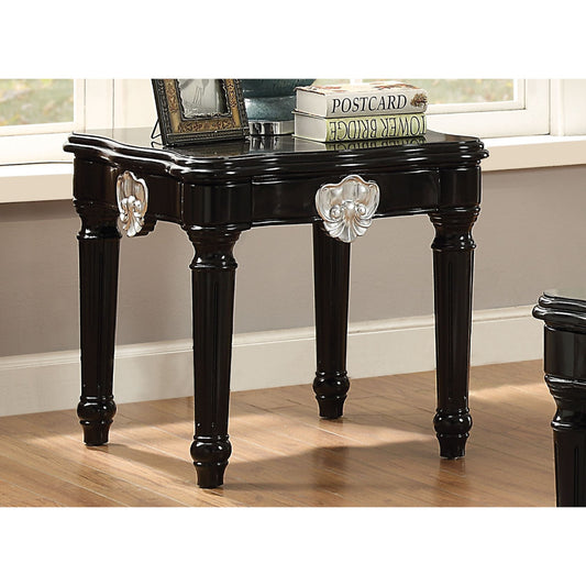 Wooden End Table With Contrast Carved Motif Turned Legs, Black By Benzara | Side Tables |  Modishstore 