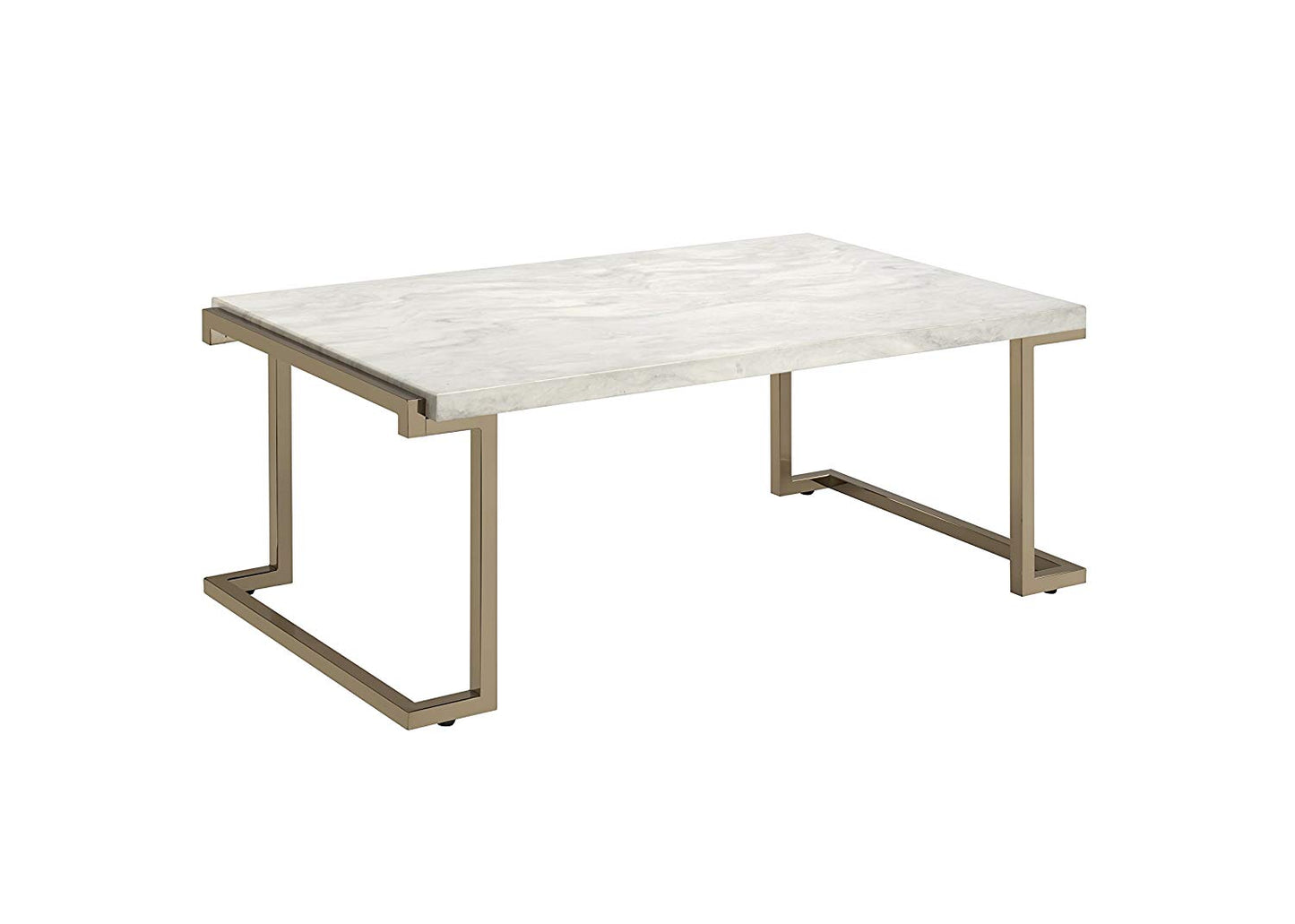 Faux Marble Top Coffee Table With Metal Base, White And Gold By Benzara | Coffee Tables |  Modishstore  - 6