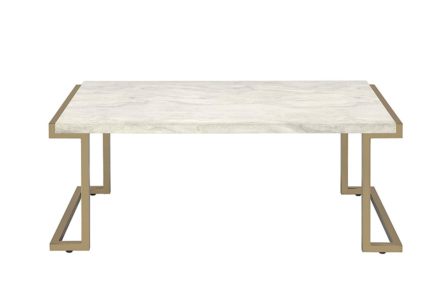 Faux Marble Top Coffee Table With Metal Base, White And Gold By Benzara | Coffee Tables |  Modishstore  - 4