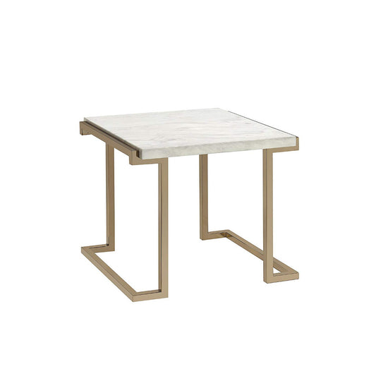 Marble Top End Table With Metal Base, White And Gold By Benzara | Side Tables |  Modishstore 