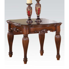 Wooden End Table With Carved Details, Cherry Brown By Benzara