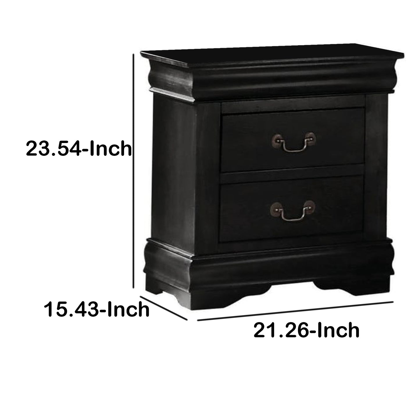 Wooden Nightstand With Two Drawers, Black By Benzara | Nightstands |  Modishstore  - 6