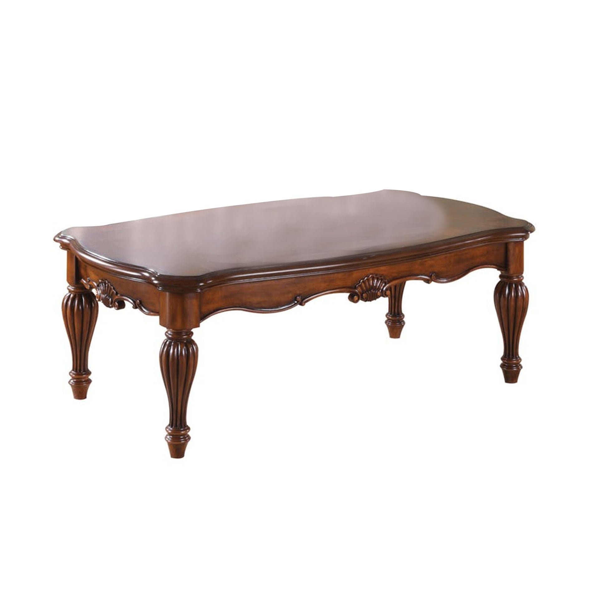 Wooden Coffee Table With Reeded Turned Legs, Cherry Brown By Benzara | Coffee Tables |  Modishstore 