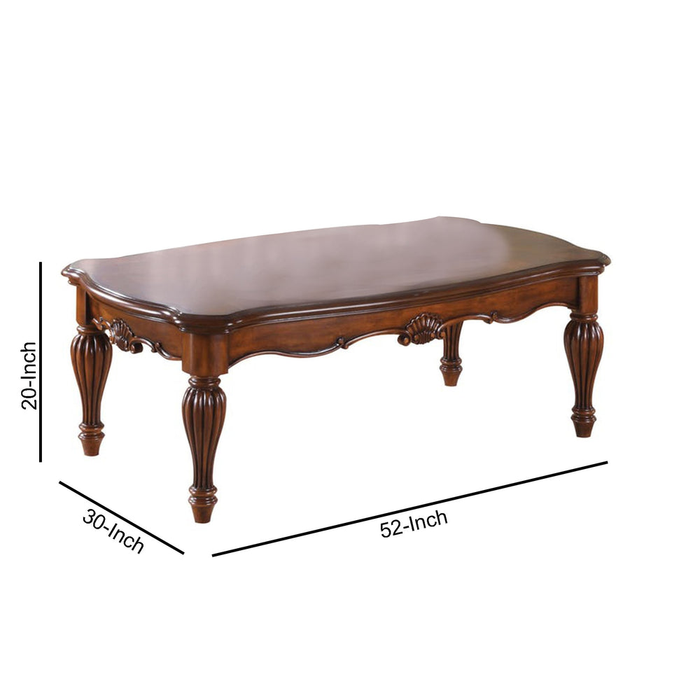 Wooden Coffee Table With Reeded Turned Legs, Cherry Brown By Benzara | Coffee Tables |  Modishstore  - 4