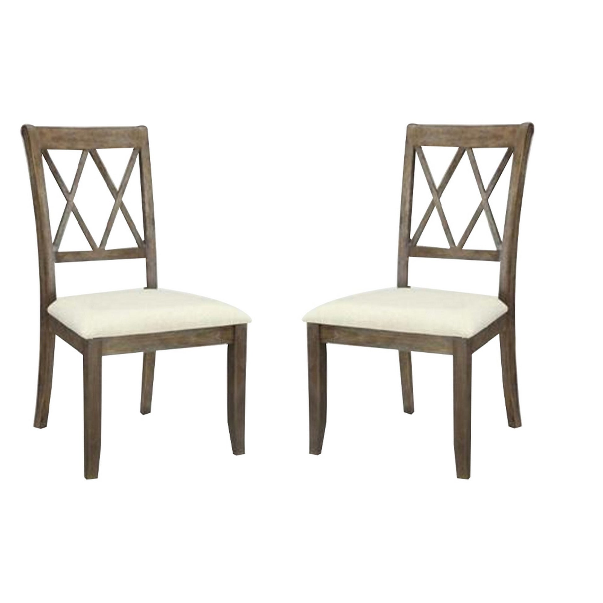 Fabric Padded Side Chairs With Double X Shaped Back, Set Of 2, Brown By Benzara | Dining Chairs |  Modishstore 