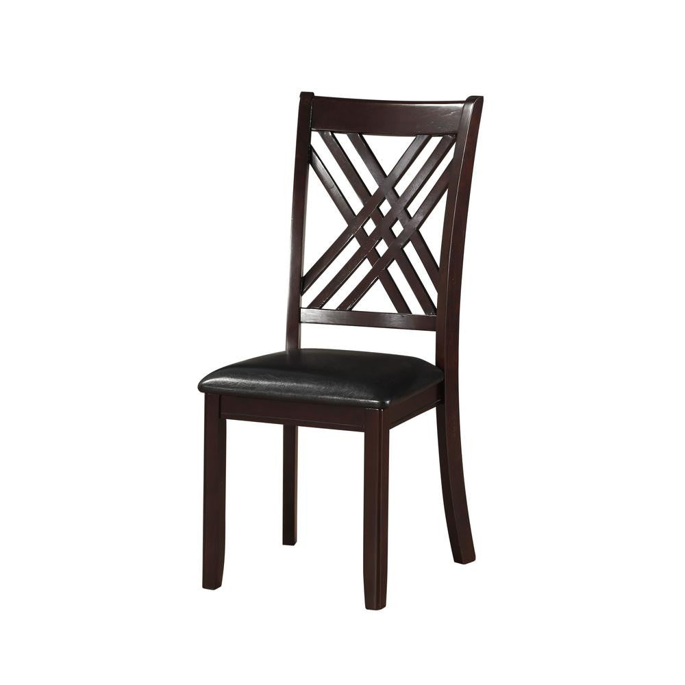 Leatherette Wooden Side Chair With Cross Lattice Back, Set Of 2, Black And Brown By Benzara | Accent Chairs |  Modishstore 