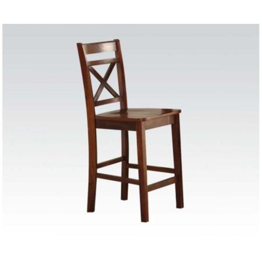Wooden Counter Height Chair With Cross Back, Set Of 2, Cherry Brown By Benzara | Dining Chairs |  Modishstore 