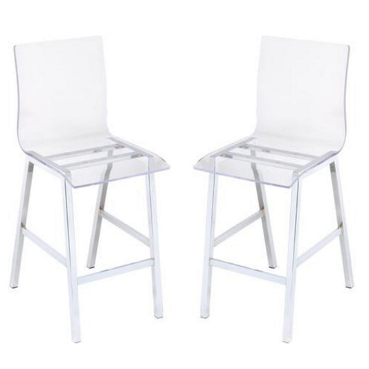 Metal Counter Chair With Acrylic Seat And Back, Set Of 2, Silver By Benzara | Dining Chairs |  Modishstore 
