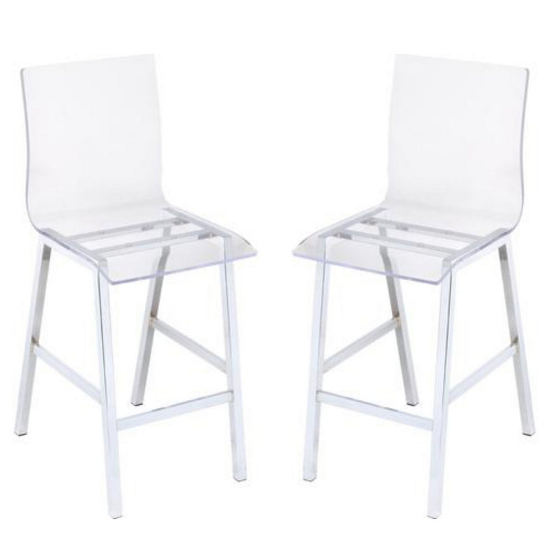 Metal Counter Chair With Acrylic Seat And Back, Set Of 2, Silver By Benzara | Dining Chairs |  Modishstore 