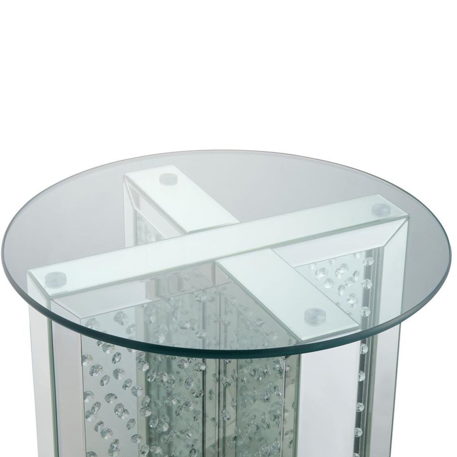 23  Inch Round Mirrored End Table With Glass Top, Silver By Benzara | End Tables |  Modishstore  - 5