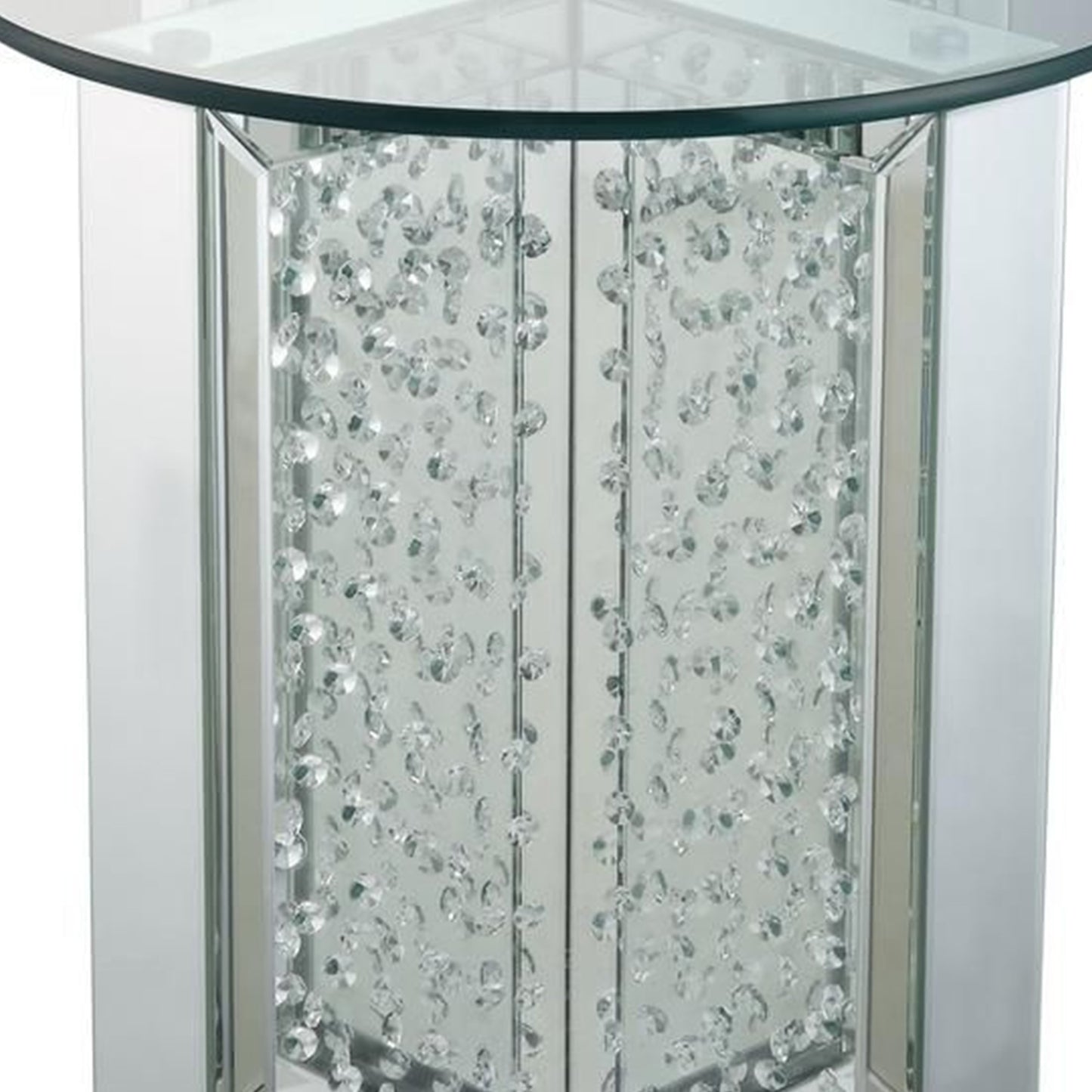23  Inch Round Mirrored End Table With Glass Top, Silver By Benzara | End Tables |  Modishstore  - 3