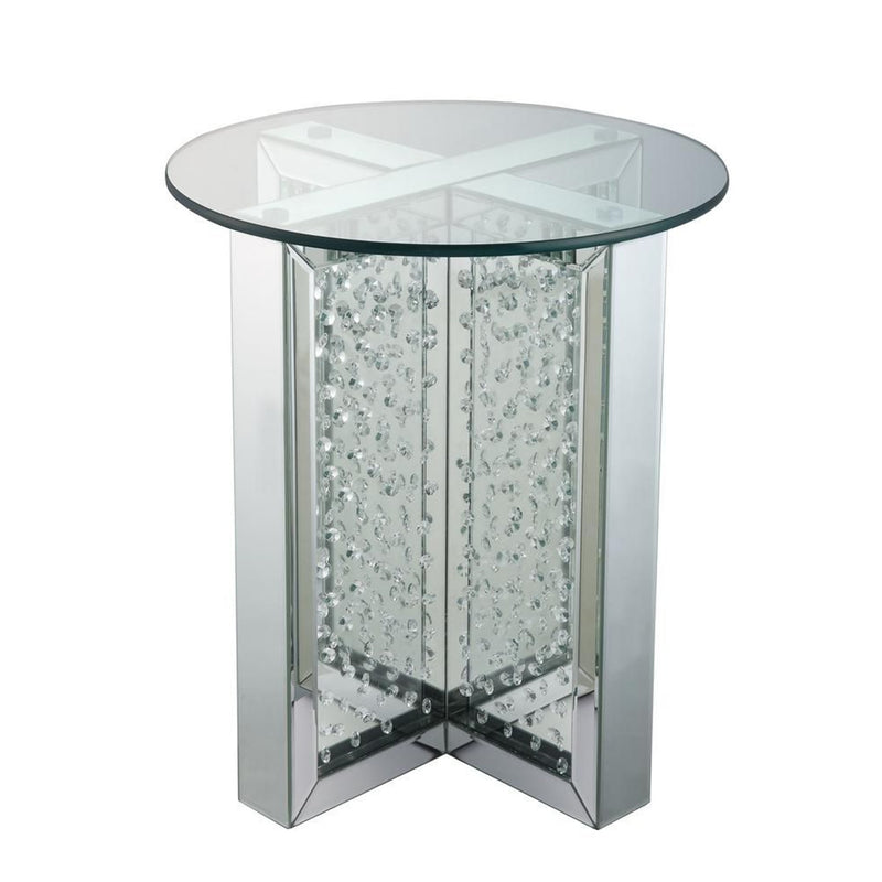 23  Inch Round Mirrored End Table With Glass Top, Silver By Benzara | End Tables |  Modishstore 