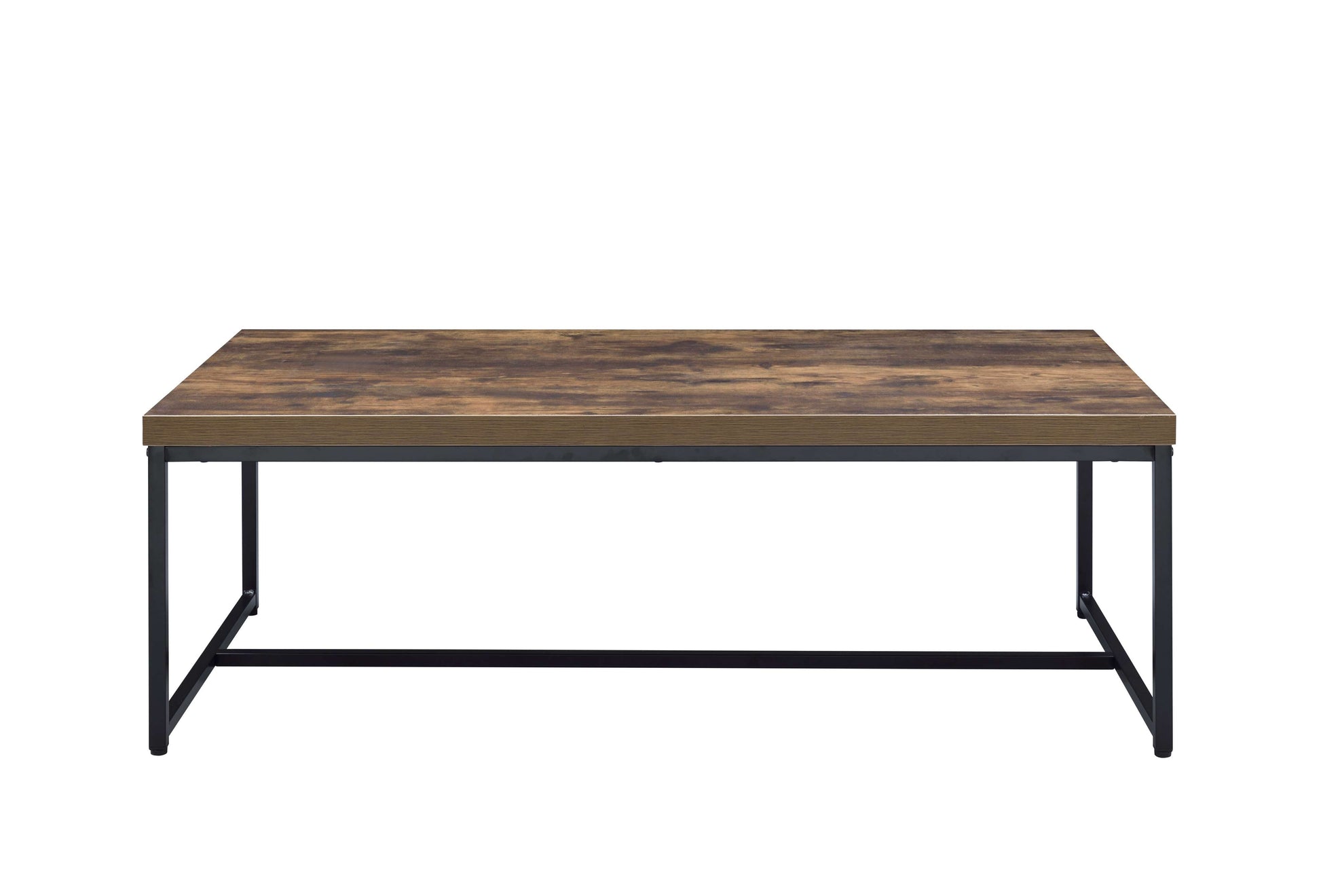 Metal Framed Coffee Table With Wooden Top, Weathered Oak Brown And Black By Benzara | Coffee Tables |  Modishstore  - 2