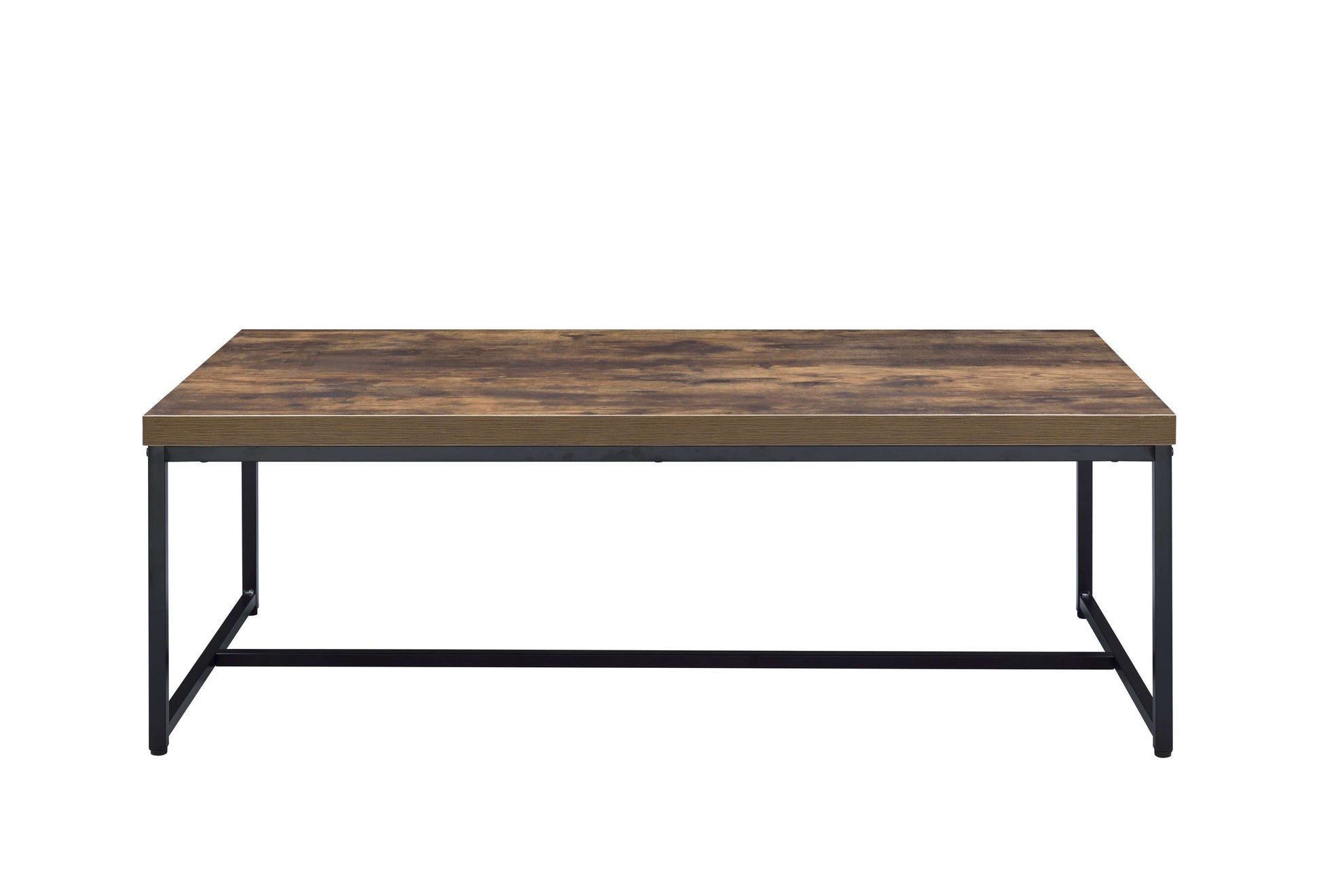 Metal Framed Coffee Table With Wooden Top, Weathered Oak Brown And Black By Benzara | Coffee Tables |  Modishstore  - 2