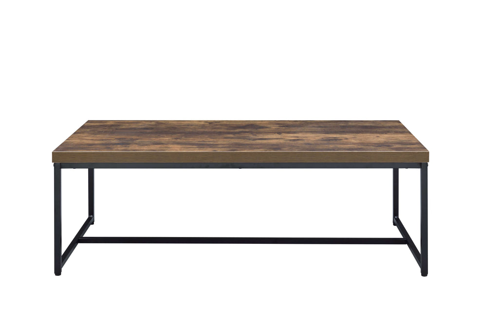 Metal Framed Coffee Table With Wooden Top, Weathered Oak Brown And Black By Benzara | Coffee Tables |  Modishstore  - 2
