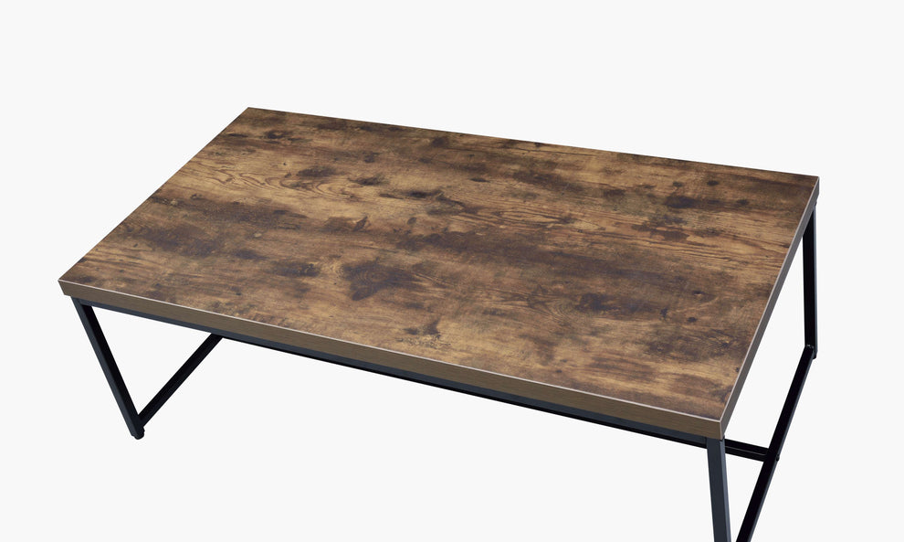 Metal Framed Coffee Table With Wooden Top, Weathered Oak Brown And Black By Benzara | Coffee Tables |  Modishstore  - 4