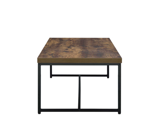 Metal Framed Coffee Table With Wooden Top, Weathered Oak Brown And Black By Benzara | Coffee Tables |  Modishstore 