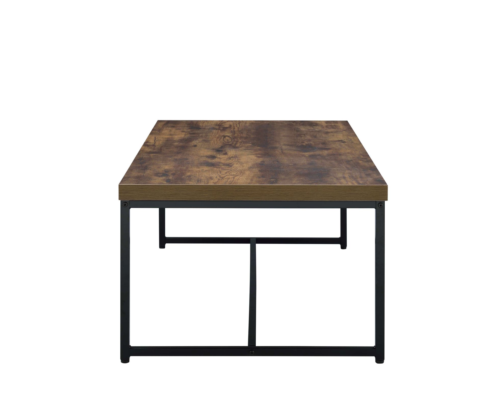 Metal Framed Coffee Table With Wooden Top, Weathered Oak Brown And Black By Benzara | Coffee Tables |  Modishstore  - 3